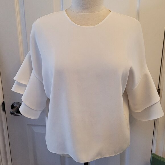 ZARA WOMAN White Round Neck with Flutter Sleeves Blouse - Picture 1 of 5